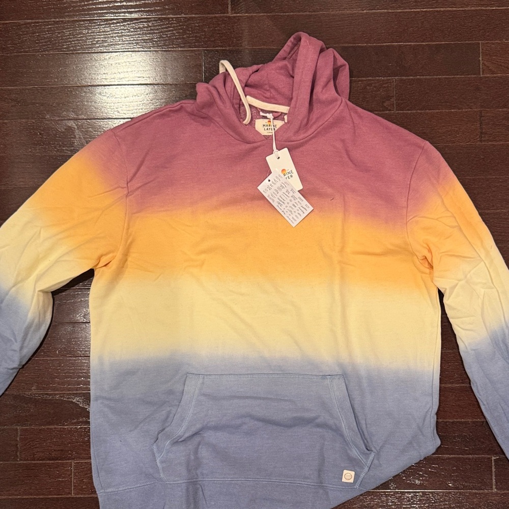 Marine Layer Gradient Hoodie for Men - Purple, Orange, and Blue. Size Large